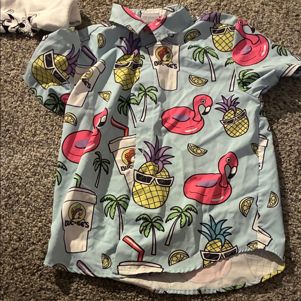 Kids Flamingo and Pineapple Print Button Down Shirt